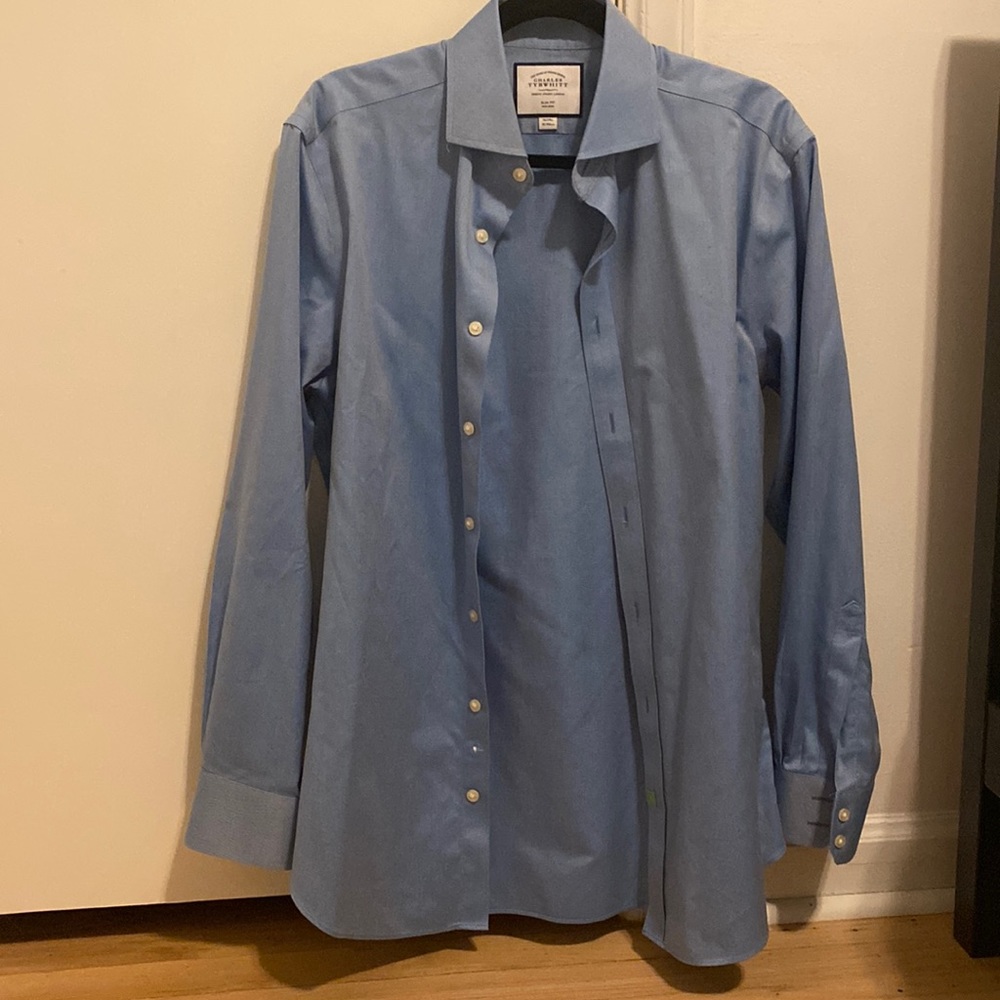 Men’s light blue Charles tyrwhitt button up dress shirt slim fit